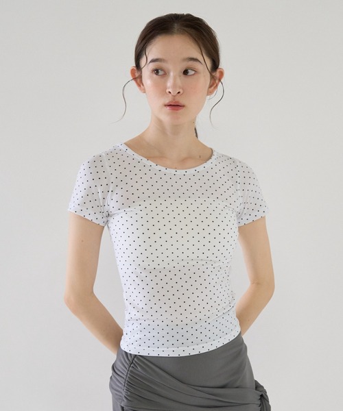 国内完売⭐︎M⭐︎ スリムフィット ドット Tシャツ 半袖 水玉 Geeong（ジーオン） tシャツ ドット ミニTシャツ 水玉 半袖カットソー