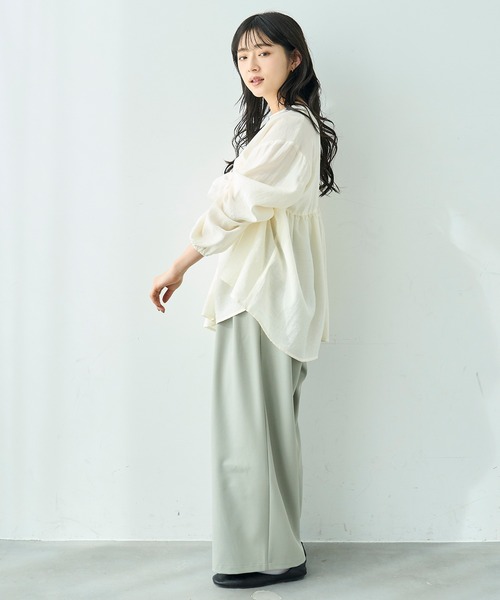 【グリーン】スタンド2wayチュニックブラウス mil（ミル） ブラウス シャツ 「人気・再生産」 2wayチュニック