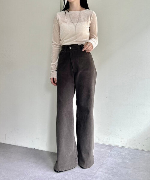 「mystic」 加工ブーツカットデニムパンツ 1 ネイビー レディース