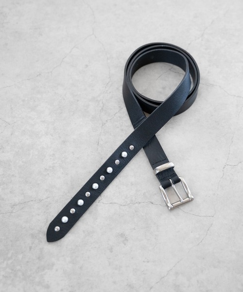 m.a + レザー ベルト クロス スタッズ ロング スタッズベルト メンズ レザーベルト 本革 ロングタイプ 長いベルト