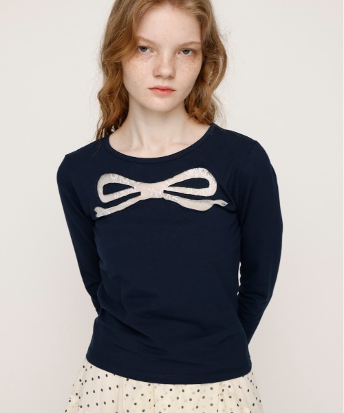 SLY（スライ） tシャツ RIBBON LACE TOPS リボン レース トップス 秋服