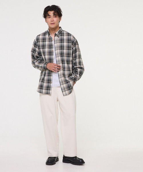 coca（コカ） シャツ ポリエステルチェック長袖シャツ メンズ