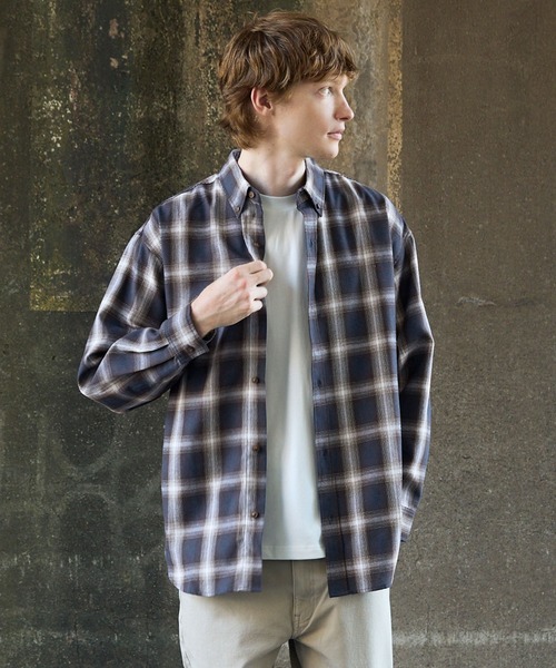 coca（コカ） シャツ ポリエステルチェック長袖シャツ メンズ