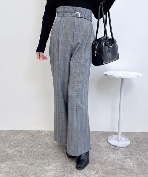 INDEPICT グレー チェック カジュアルパンツ L INGNI（イング） スラックス パンツ 共ベルト付きグレンチェックワイド