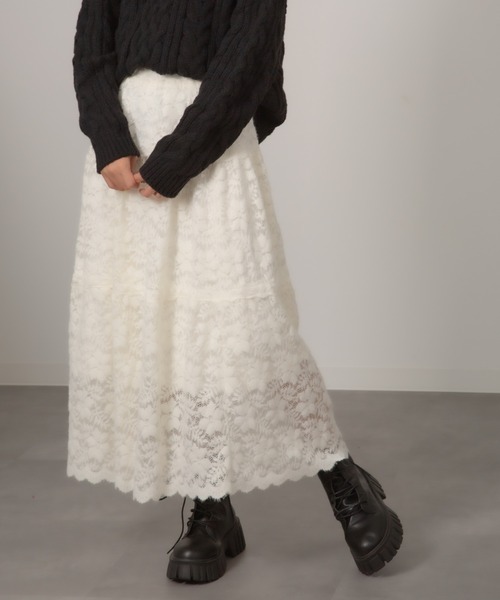 Chiina スカート Chiina/キリカエ ウィンターレースロングスカート
