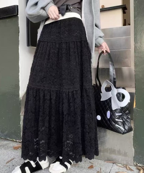 Chiina スカート Chiina/キリカエ ウィンターレースロングスカート