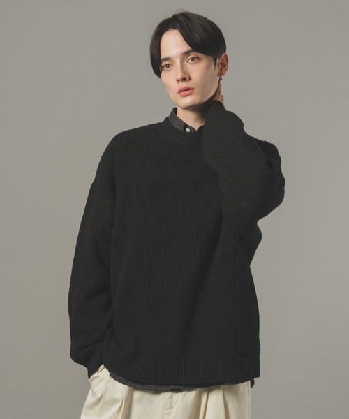 renoma HIGH GAUGE CREW NECK KNIT 黒 Eyelet High Neck Knitted Top - black - Mame Kurogouchi