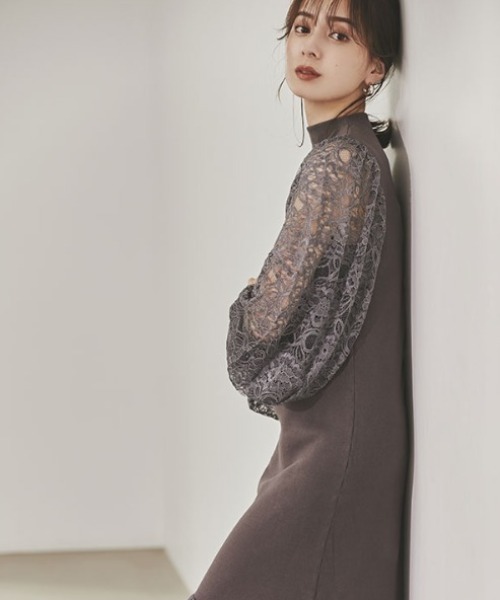 新品同様 anuans 長袖ワンピース MEDIUM チャコールグレー anuans（アニュアンス） ニットワンピース FREE チャコールグレー