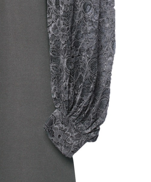 新品同様 anuans 長袖ワンピース MEDIUM チャコールグレー アニュアンス anuans ダブルサテングレースワンピース （SAX
