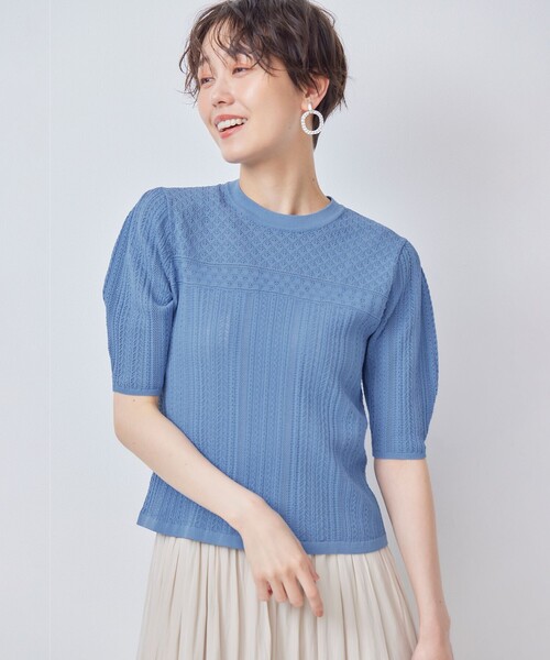 「組曲」 半袖ニット 2 ブルー レディース_画像7