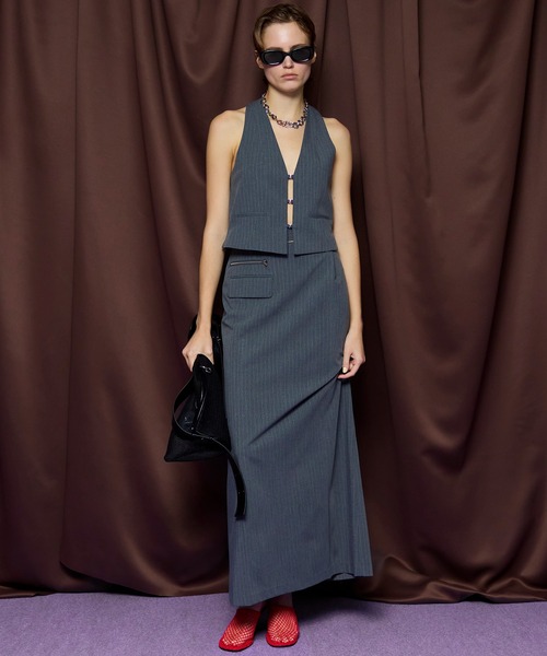 デニムスカート Sewing Tack Maxi Skirt/スーチングタックマキシスカートの画像
