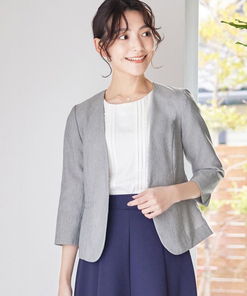 Tiaclasse ノーカラージャケット M チャコールグレー レディース