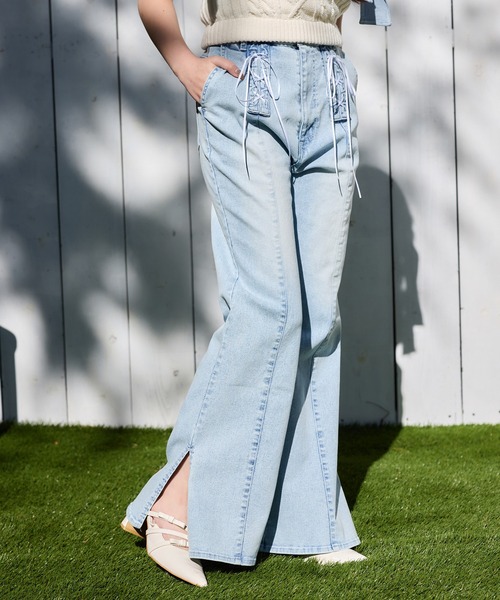 リボンディテール付きデニムパンツ 38 one after another NICE CLAUP ジーンズ デニム デニムパンツ 「Denim