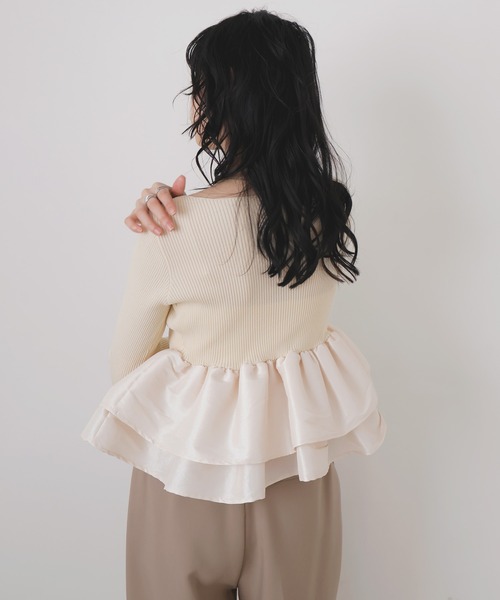 【mayu × LIAN】シャイニーフリルニット　ペプラム LIAN（リアン） ニット セーター シャイニーフリルニット レディース