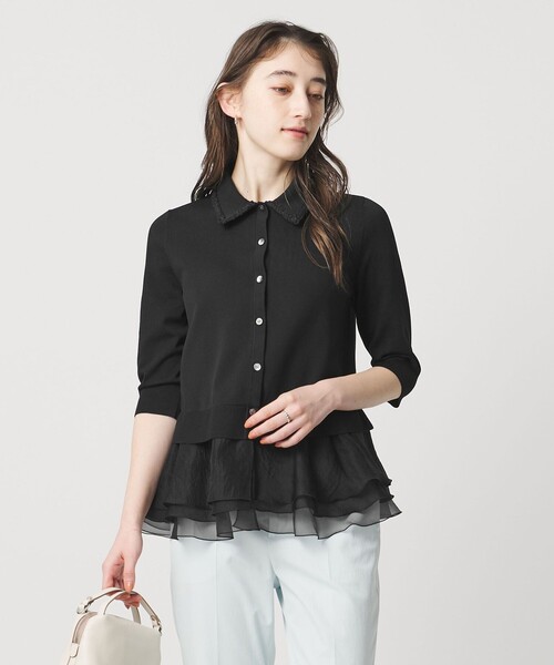UNITED ARROWS ミニマル フリル ポロニット　黒 UNITED ARROWS（ユナイテッドアローズ）の「ミニマル フリル