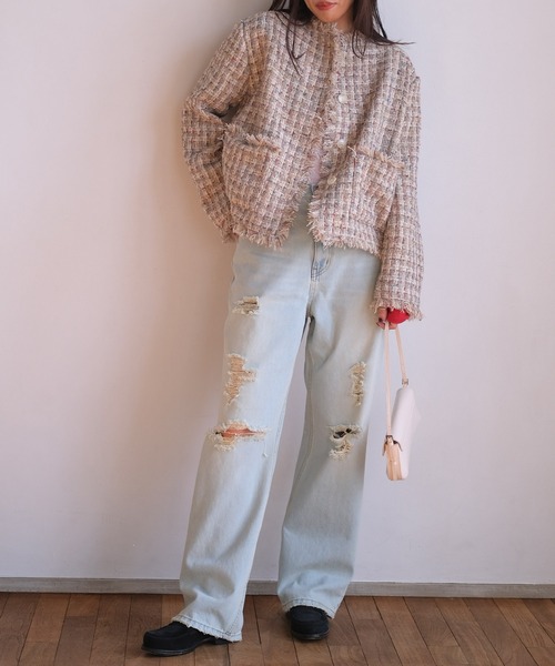 【美品】AKTE ツイードジャケット AKTE（アクテ） ジャケット ノーカラージャケット ノーカラーツイード