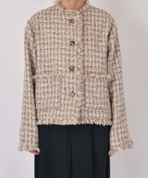 【美品】AKTE ツイードジャケット AKTE（アクテ） ジャケット ノーカラージャケット ノーカラーツイード