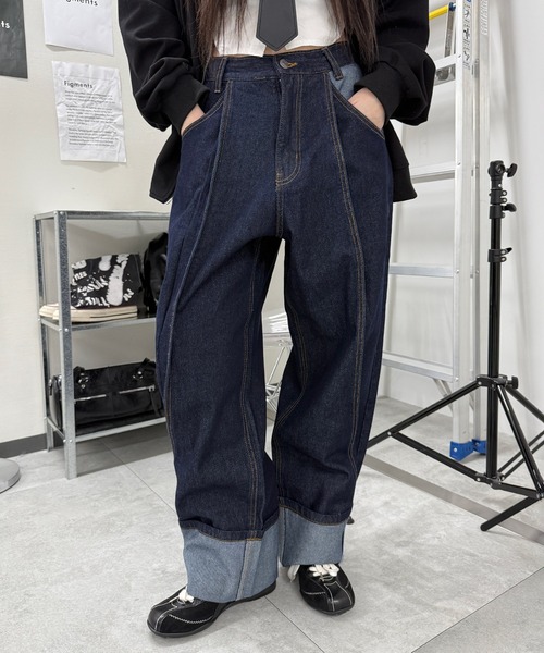ジーンズ デニム デニムパンツ ロールアップカーブデニム レディース