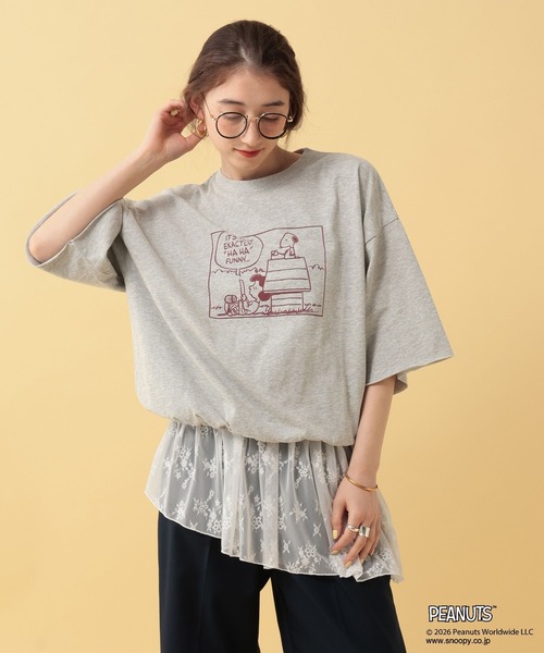 りんです。グレー 半袖Tシャツ Lサイズマヌルちゃん George's tシャツ 半袖 「PEANUTS」スヌーピードロストTシャツ