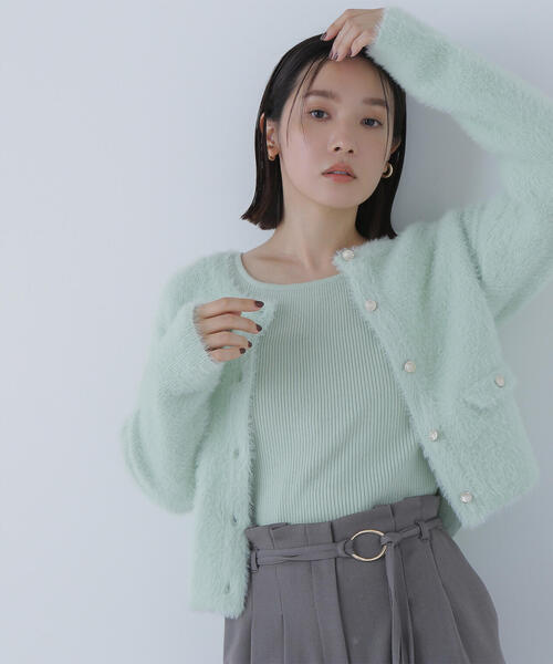 natural beauty basic グリーン　ハンドニットカーディガン NATURAL BEAUTY BASIC（ナチュラルビューティーベーシック） ニット