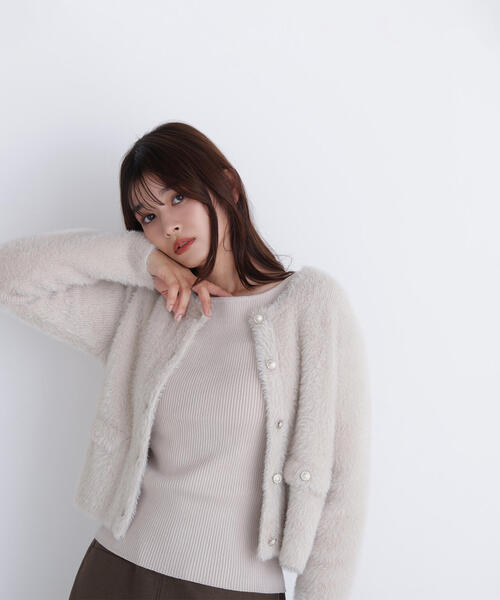 「NATURAL BEAUTY BASIC」 ニットカーディガン FREE ライトグリーン レディースの画像