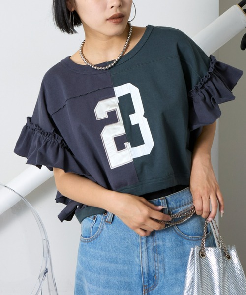 「etsinta」 半袖カットソー ONE SIZE チャコールグレー レディース_画像3