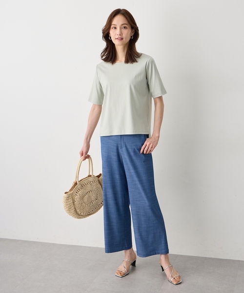 パンツ デニムライクストレッチワイドパンツ「後ろウエストゴム」 レディースの画像