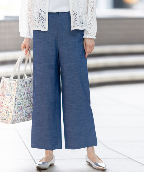 パンツ デニムライクストレッチワイドパンツ「後ろウエストゴム」 レディースの画像