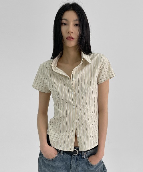 「BLACKUP」 半袖シャツ MEDIUM スカイブルー レディース_画像8
