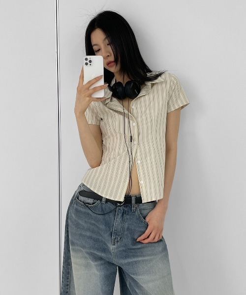 「BLACKUP」 半袖シャツ MEDIUM スカイブルー レディース_画像9
