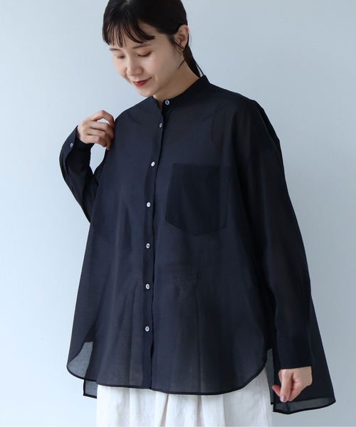 ブラウス シャツ Cotton Nylon sheer wide shirt レディースの画像