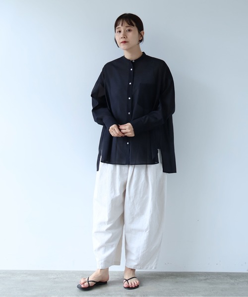 ブラウス シャツ Cotton Nylon sheer wide shirt レディースの画像