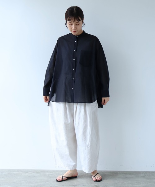 ブラウス シャツ Cotton Nylon sheer wide shirt レディースの画像