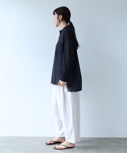 ブラウス シャツ Cotton Nylon sheer wide shirt レディースの画像