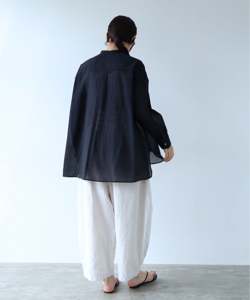 ブラウス シャツ Cotton Nylon sheer wide shirt レディースの画像