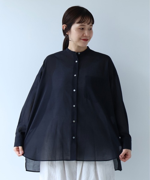 ブラウス シャツ Cotton Nylon sheer wide shirt レディースの画像