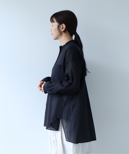 ブラウス シャツ Cotton Nylon sheer wide shirt レディースの画像