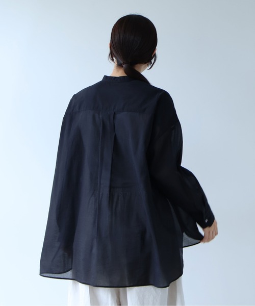 ブラウス シャツ Cotton Nylon sheer wide shirt レディースの画像