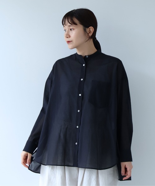 ブラウス シャツ Cotton Nylon sheer wide shirt レディースの画像