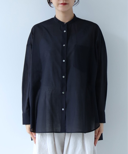 ブラウス シャツ Cotton Nylon sheer wide shirt レディースの画像