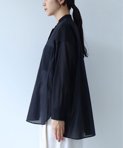 ブラウス シャツ Cotton Nylon sheer wide shirt レディースの画像
