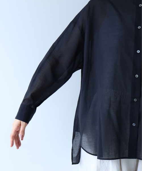 ブラウス シャツ Cotton Nylon sheer wide shirt レディースの画像