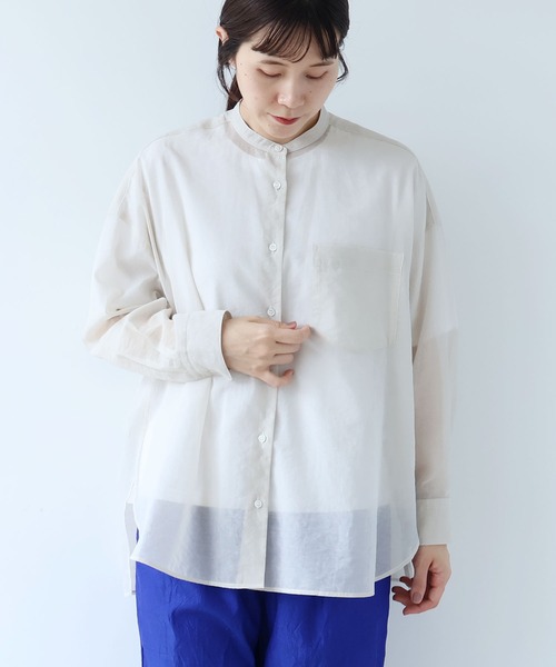 ブラウス シャツ Cotton Nylon sheer wide shirt レディースの画像