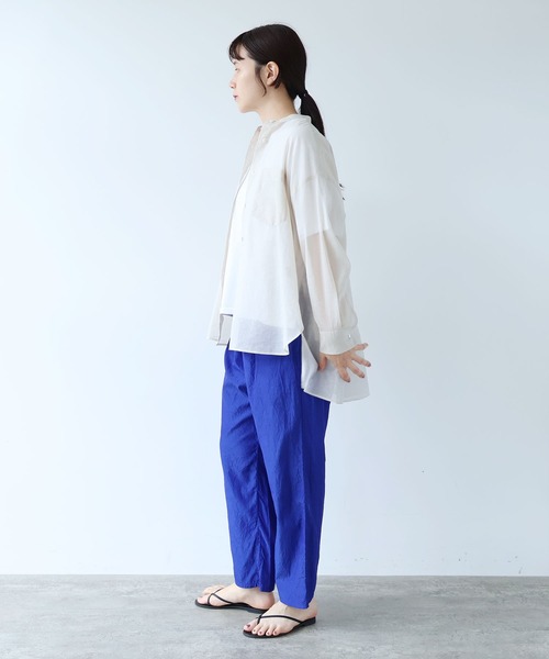 ブラウス シャツ Cotton Nylon sheer wide shirt レディースの画像