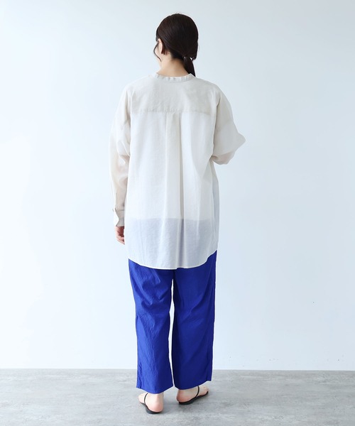 ブラウス シャツ Cotton Nylon sheer wide shirt レディースの画像