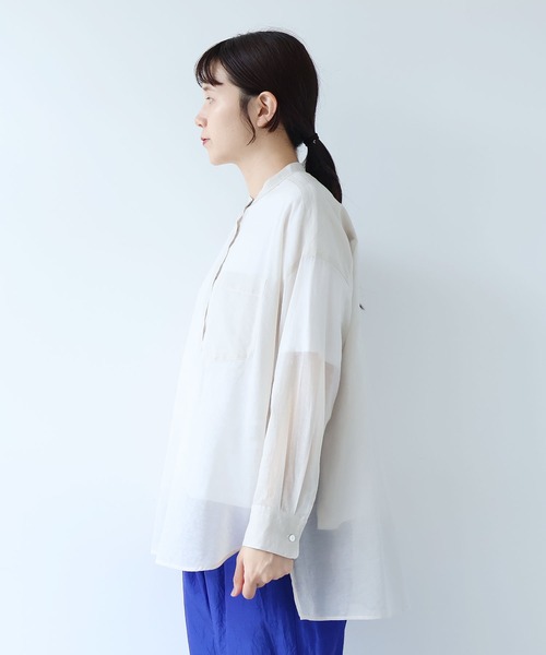 ブラウス シャツ Cotton Nylon sheer wide shirt レディースの画像