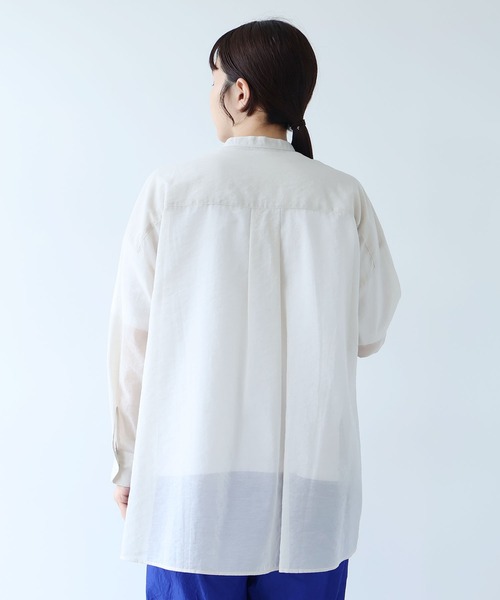 ブラウス シャツ Cotton Nylon sheer wide shirt レディースの画像