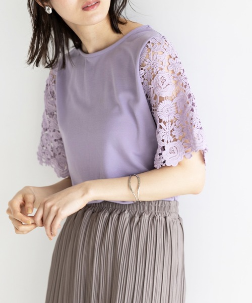 GeeRA（ジーラ） tシャツ 半袖 袖レースカットソーブラウス レディース