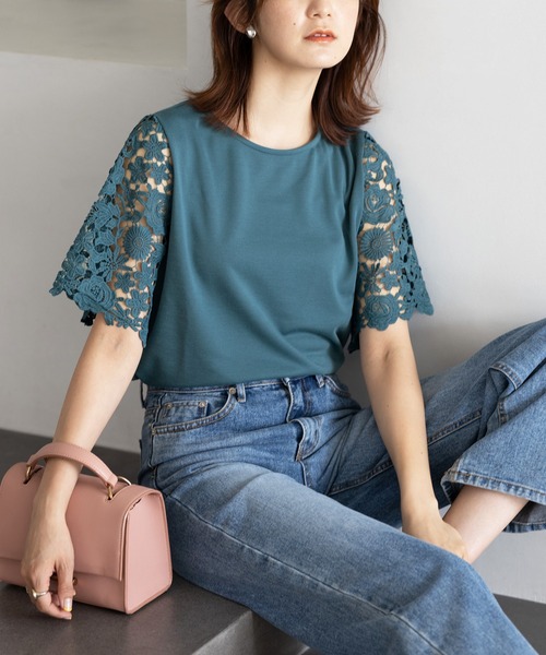 GeeRA（ジーラ） tシャツ 半袖 袖レースカットソーブラウス レディース