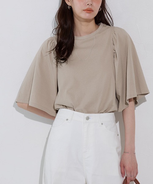 Pierrot tシャツ ギャザースリーブTシャツ レディース